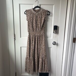 J. Crew Brown and White Polka Dot Midi Dress Size M